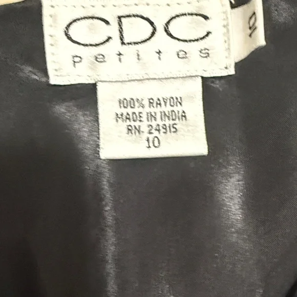 CDC Vintage Black Short Sleeve Dress Subtle Floral Blue Patterns And Rhinestones - Picture 3 of 8